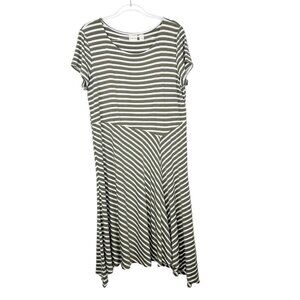 Chicos Midi Dress Womens Size 3 US 16 Green Stripe Jersey Knit